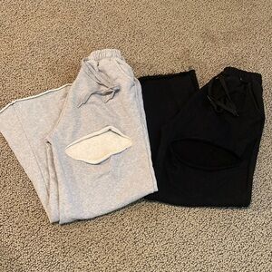Bundle of 2 Wide Leg Distressed Black & Gray Sweatpants One Size in EUC